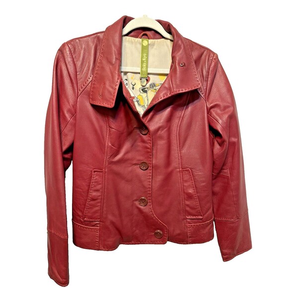 SOIA & KYO ARITZIA Women's Burgundy Soft LEATHER BUTTON Vespa MOTO Jacket L